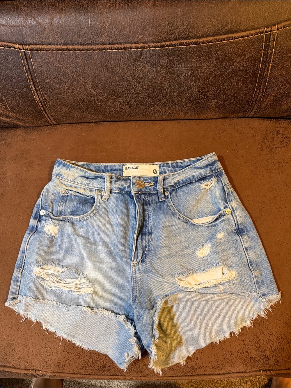Garage Light Blue Distressed High-Rise Denim Shorts